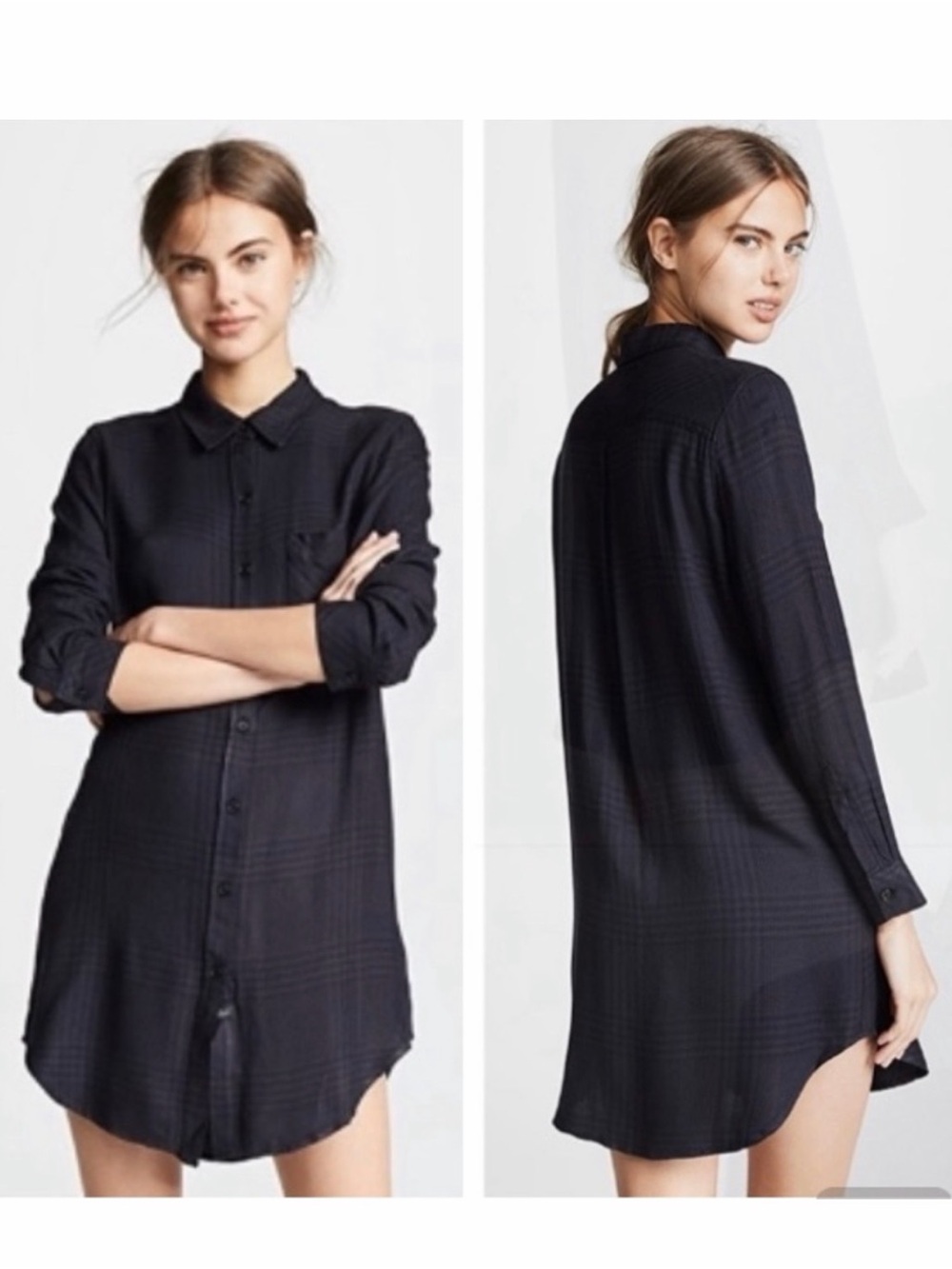 Rails Black Long-Sleeve Shirt Dress Bianca